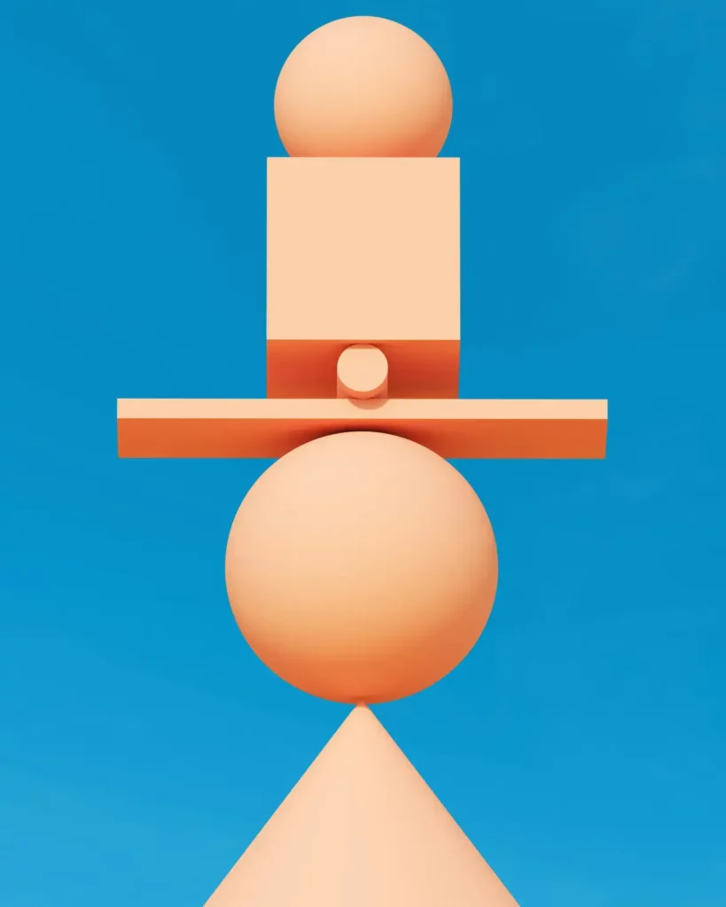 Illustration représentant différentes formes roses sur fond uni bleu